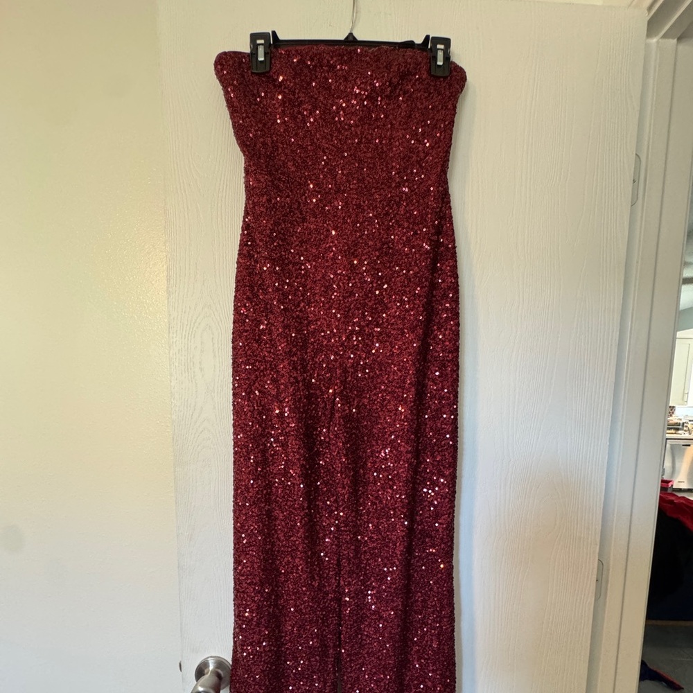 Club L London Burgundy Sequin Jumpsuit